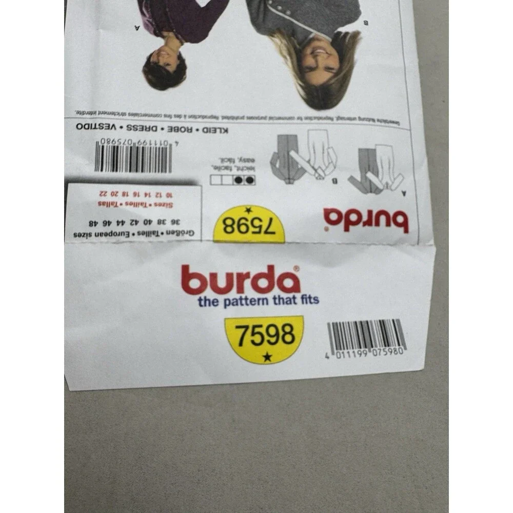 Burda Style Sewing Pattern 7598 Misses Dress Sizes 10 12 14 16 18 20 22